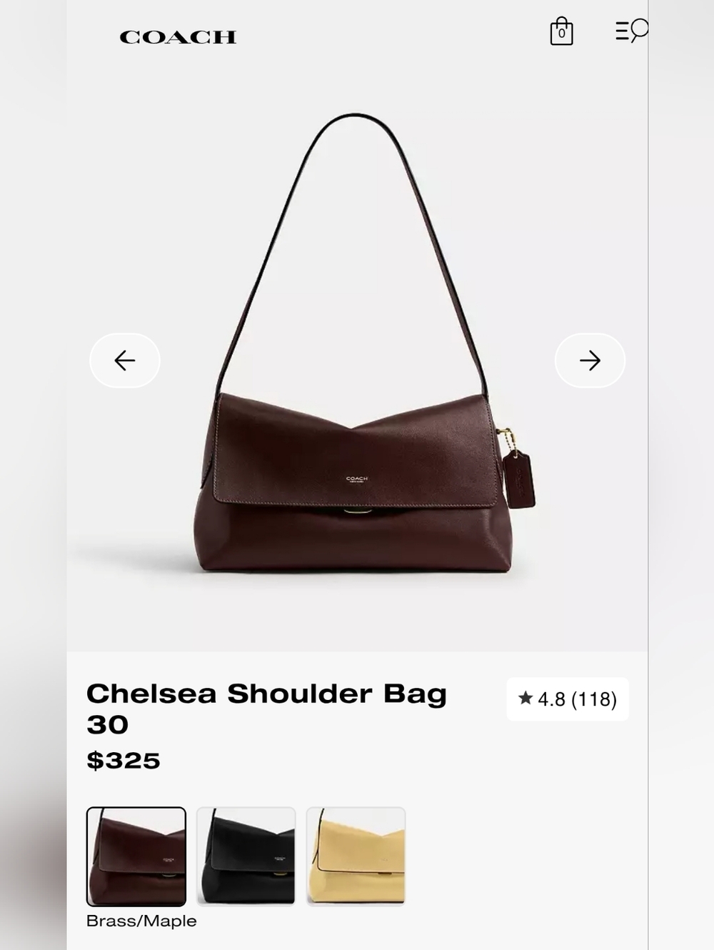 NEW COACH Chelsea 30 in Maple Leather
